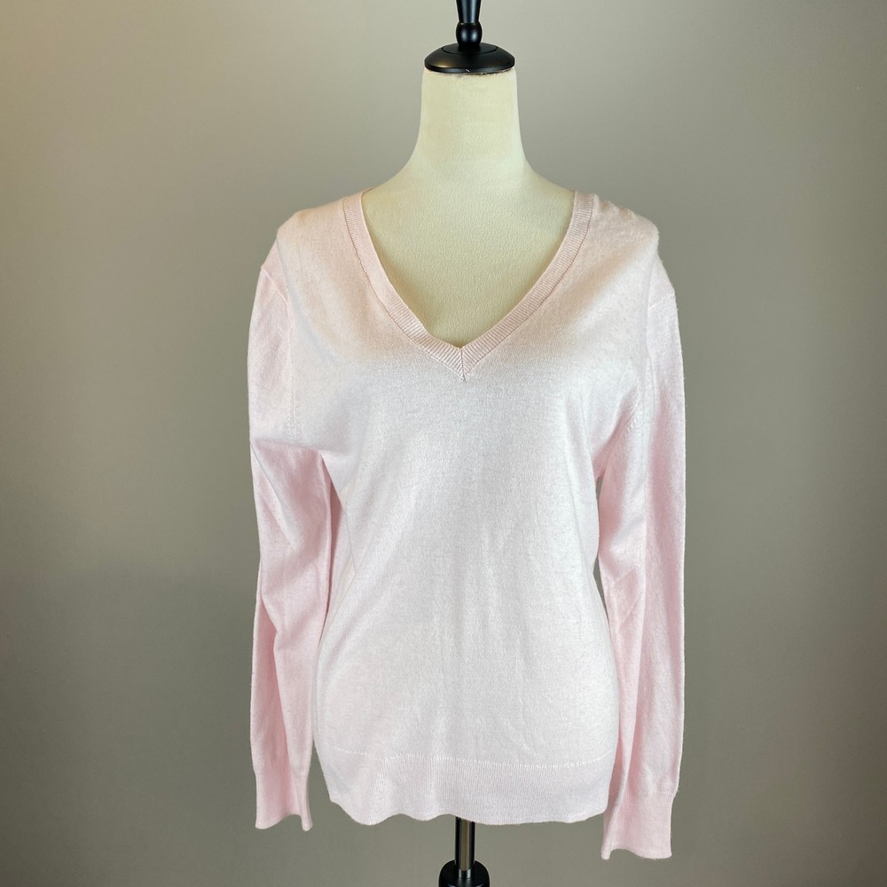 NWT Calvin Klein Sweater Women's XL V-Neck Wool Blend Pink